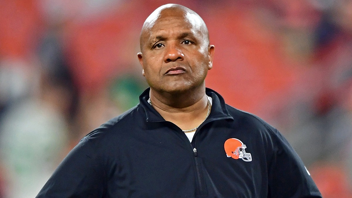 Cleveland Browns head coach Hue Jackson stands before the game against the New York Jets at FirstEnergy Stadium Sept. 20, 2018, in Cleveland, Ohio.