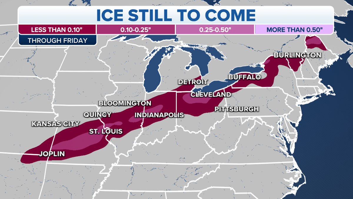 Ice still forecast from Oklahoma to Michigan