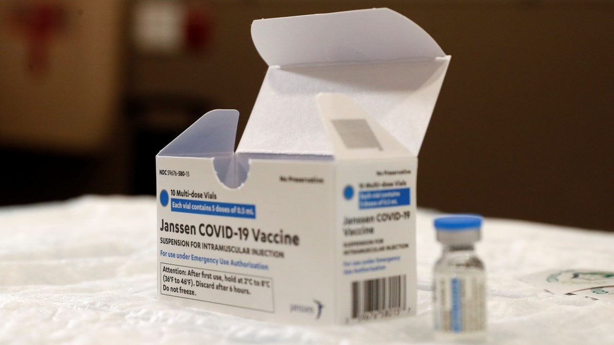 A vial of the Johnson &amp; Johnson's COVID-19 vaccine is seen at Northwell Health's South Shore University Hospital in Bay Shore, New York, March 3, 2021.