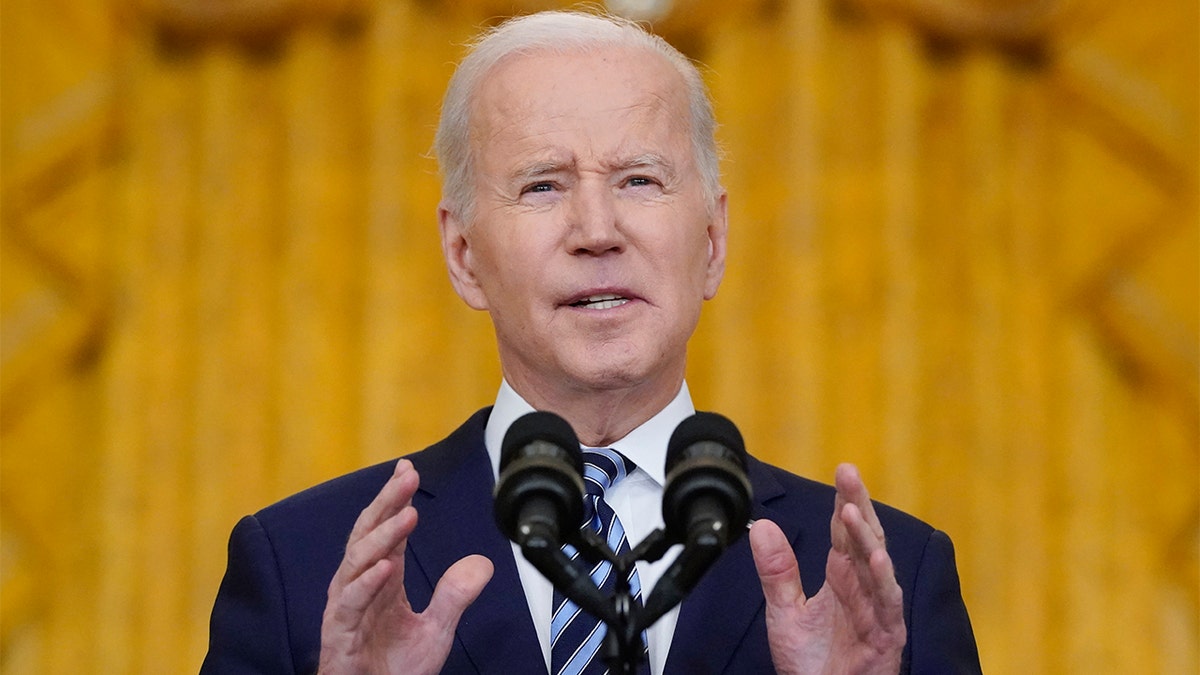 President Joe Biden speaking at presser