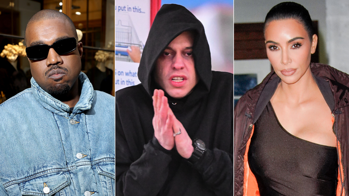 Pete Davidson, center, has been on the receiving end of Kanye West’s wrath on social media since he began dating West’s estranged wife, Kim Kardashian.