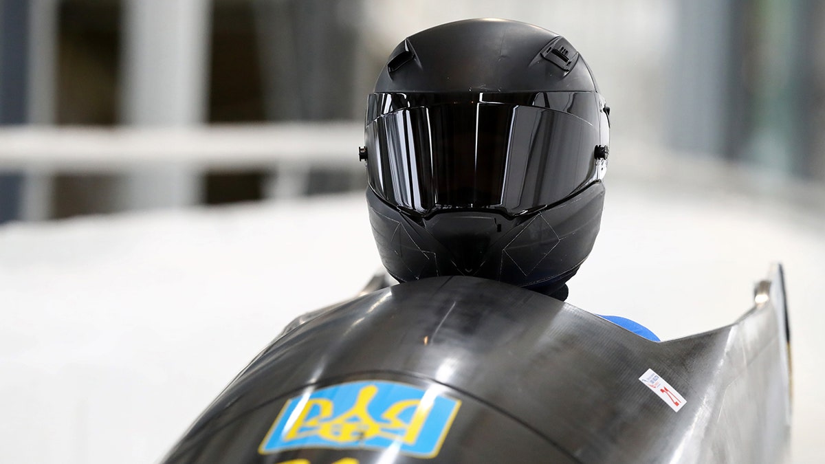 Lidiia Hunko of Ukraine competes in her first run during the IBSF World Championships 2021 Altenberg Women's Monobob competition at the Eiskanal Altenberg on Feb. 13, 2021, in Altenberg, Germany.