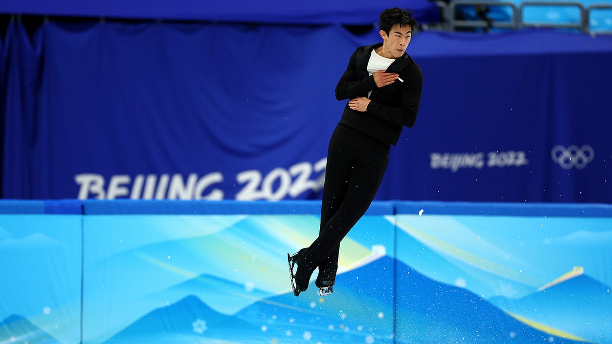 Nathan Chen of Team United States skates in the Men's Single Skating Short Program Team Event during the Beijing 2022 Winter Olympic Games at Capital Indoor Stadium on February 04, 2022 in Beijing, China. (Photo by Elsa/Getty Images)