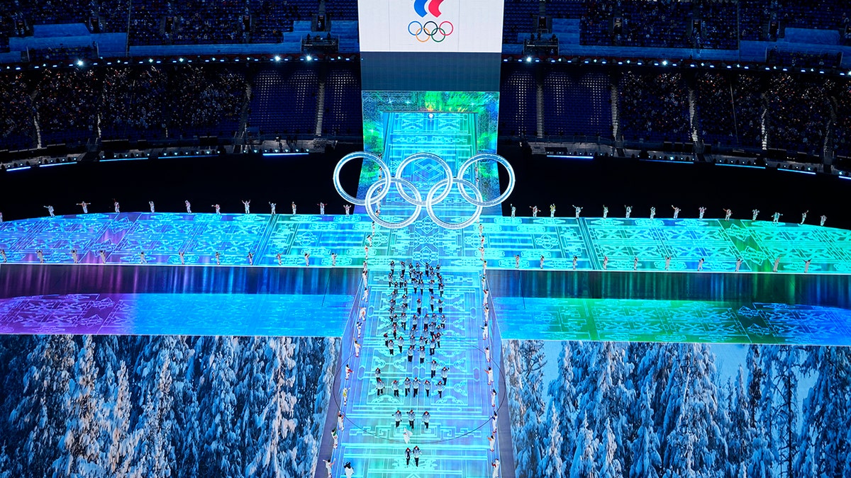 Athletes from Russian Olympic Committee arrive during the opening ceremony of the 2022 Winter Olympics, Friday, Feb. 4, 2022, in Beijing.