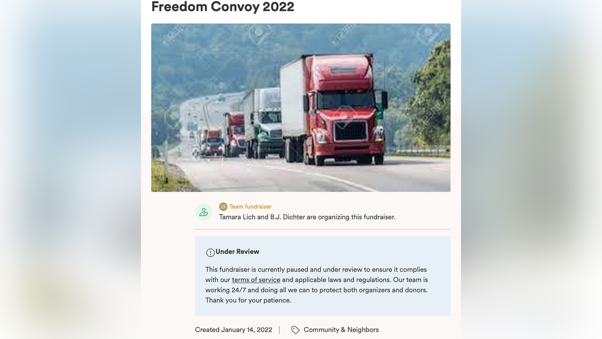 Canadian trucker Freedom Convoy GoFundMe page
