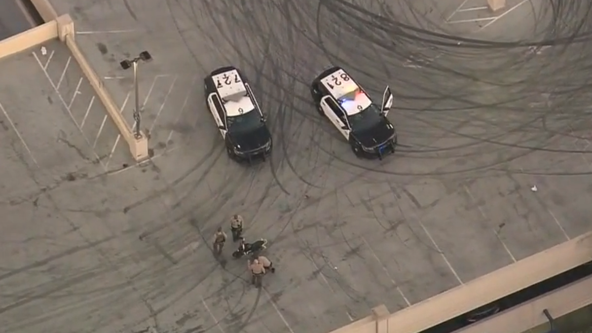 A woman suffered a fatal fall from the third level of a Westfield Valencia Town Center parking garage, in Los Angeles, California, on Monday, Jan. 7, 2022. (Fox 11)