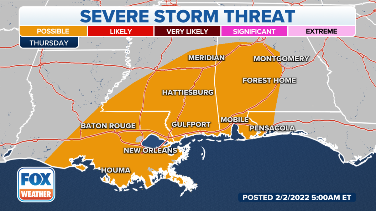 Severe storm threat along the Gulf Coast