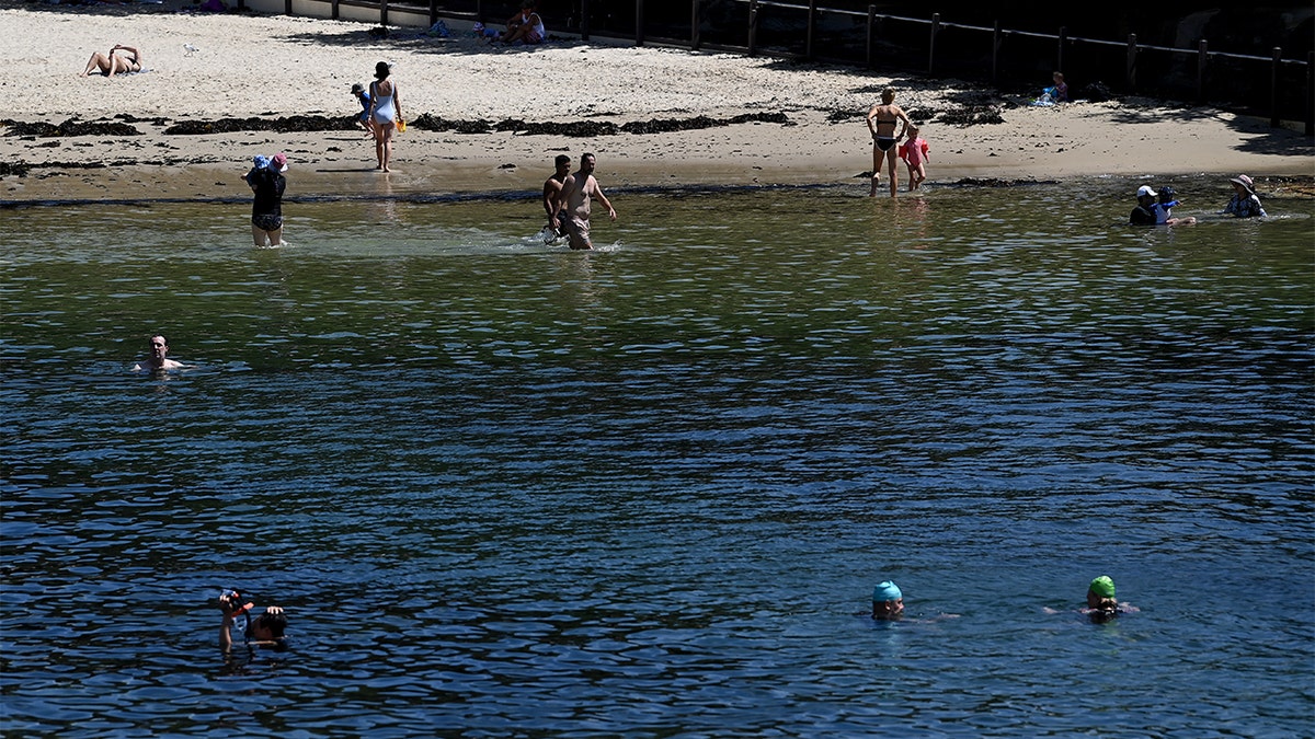 Members of the public are seen in the water at Clovelly Beach despite it being closed, in Sydney, Thursday, February 17, 2022.