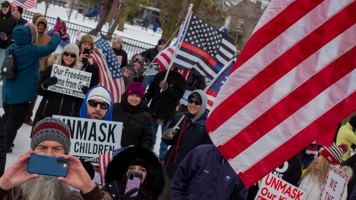 Protesters part of the Freedom Convoy gather at the Buffalo Peace Bridge near the U.S and Canada border.