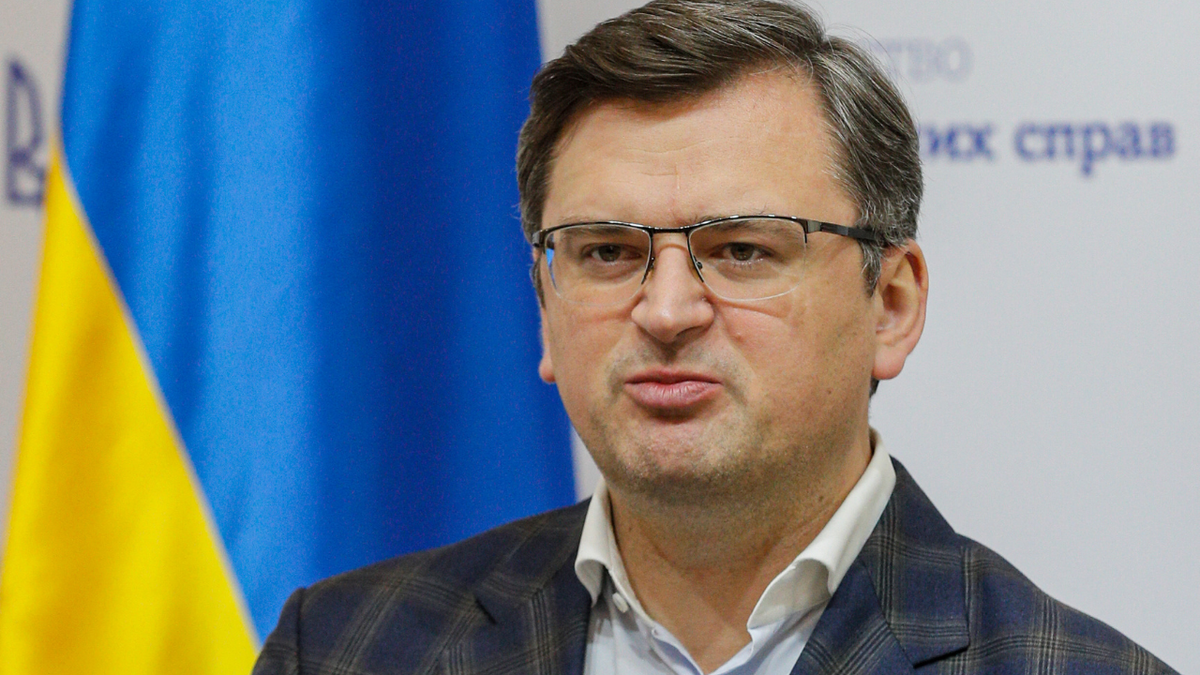 Ukrainian Foreign Minister Dmytro Kuleba speaks during a joint press conference with Italian Foreign Minister following their meeting in Kyiv on February 15, 2022.