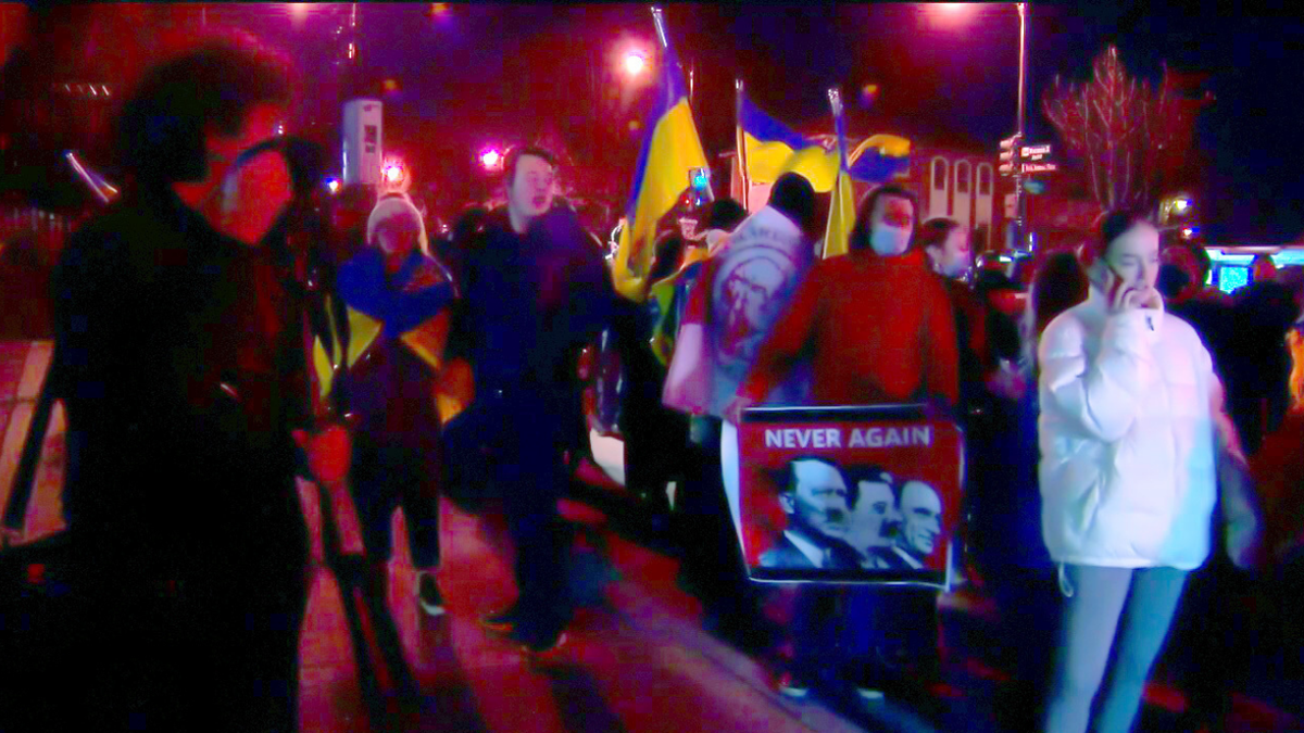 Protesters in Washington, D.C. have gathered at the Russian embassy to protest the country's invasion of Ukraine on early Thursday morning.