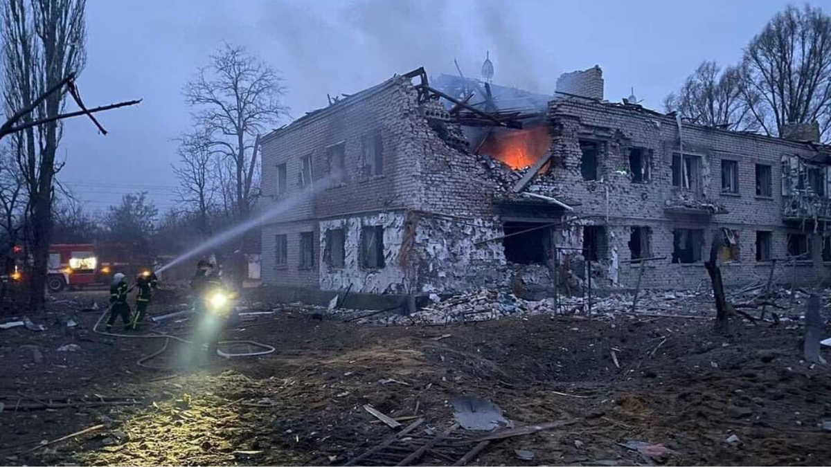 Ukraine building on fire after Russian attacks