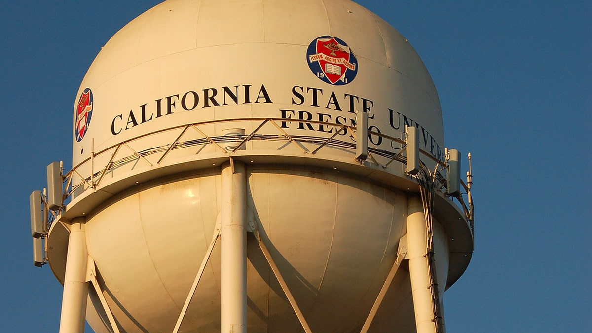 The Water Tower stands above the campus of Cal State University in Fresno, California, in 2007. 