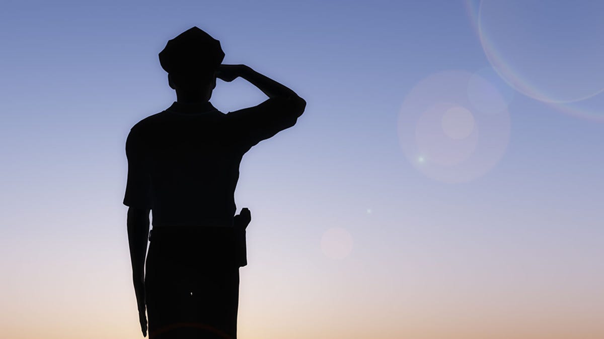 Silhouette of officer saluting in the sunset