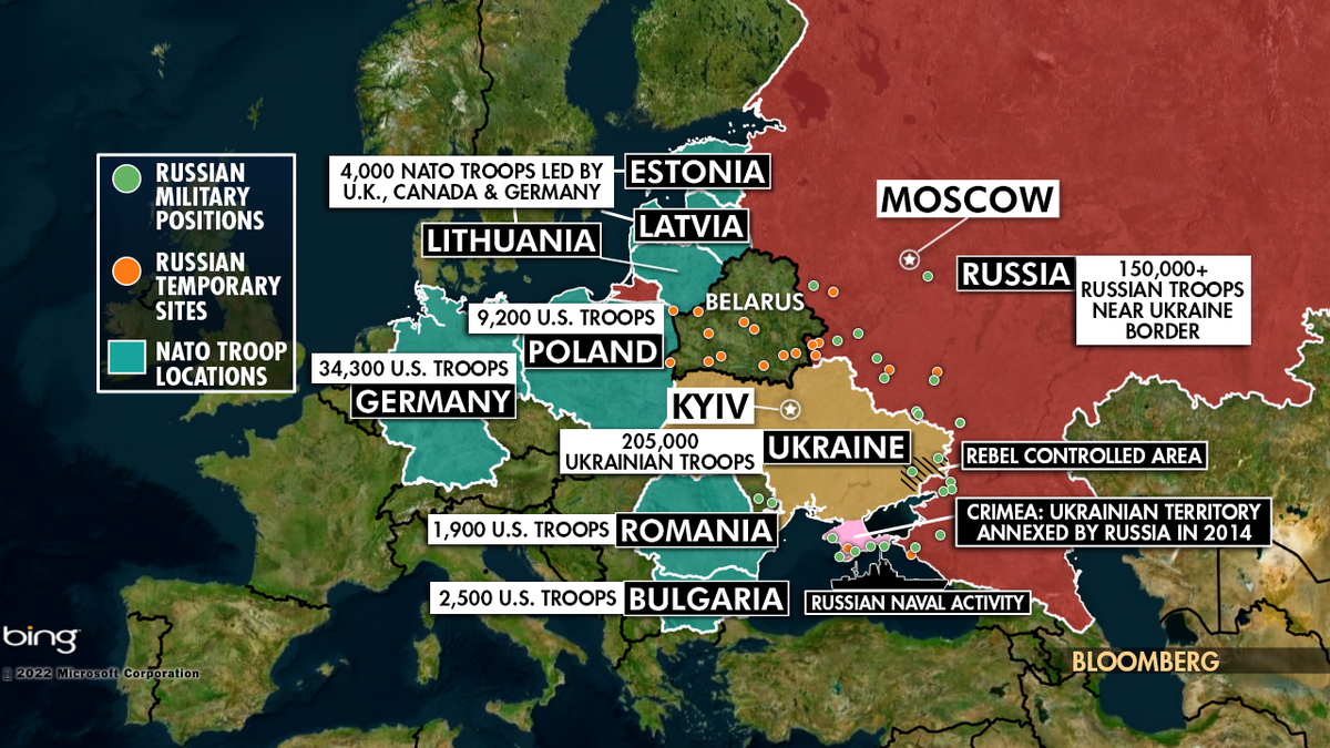 The map shows where Russian troops are stationed.