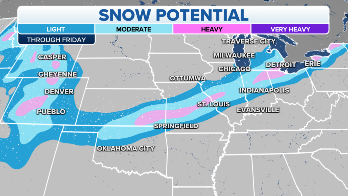 Snowfall potential in the U.S. this week.