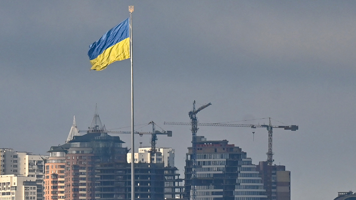 Ukraine's biggest national flag flies in Kyiv