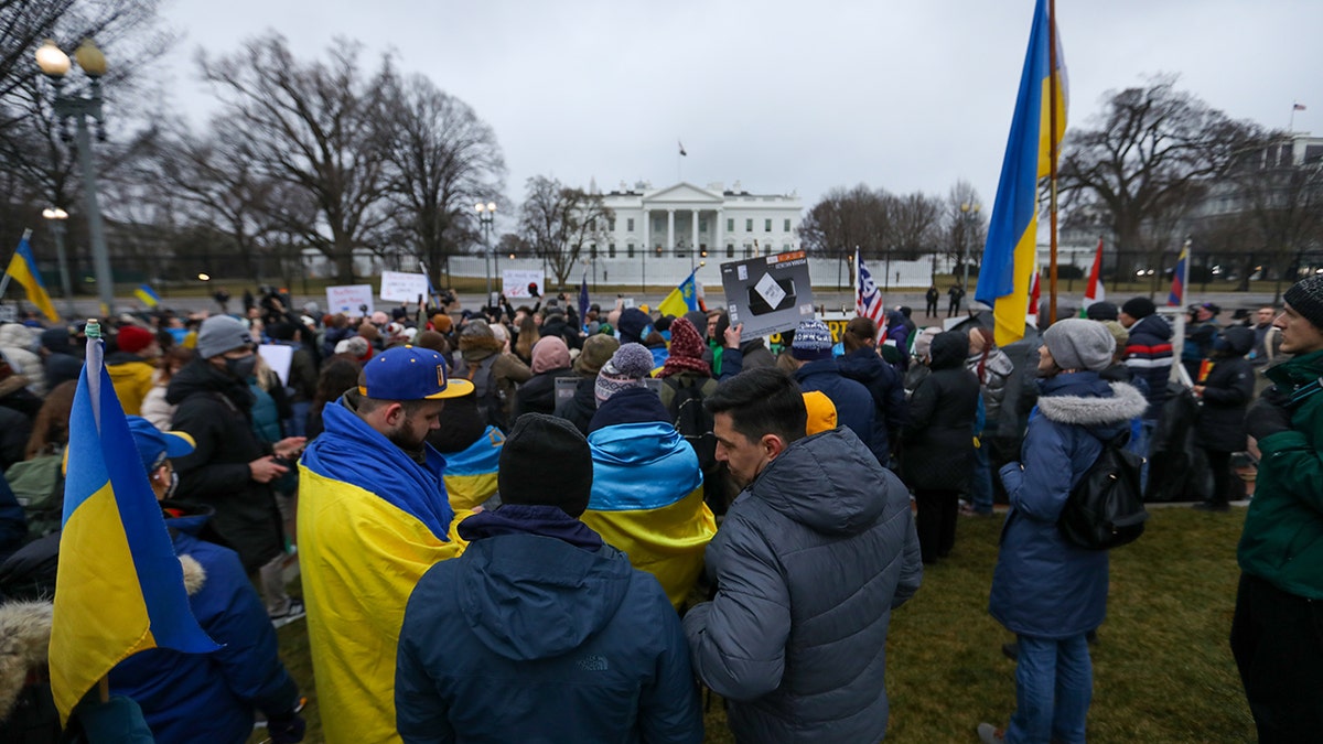 Ukrainians gather in front of the White House in Washington, USA to stage a protest against Russia's attack in Ukraine on February 24, 2022. 
