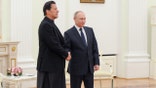 Russian President Vladimir Putin meets with Pakistan's Prime Minister Imran Khan at the Kremlin in Moscow on February 24, 2022. (Photo by Mikhail KLIMENTYEV / SPUTNIK / AFP) (Photo by MIKHAIL KLIMENTYEV/SPUTNIK/AFP via Getty Images)