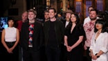 SATURDAY NIGHT LIVE -- “John Mulaney, LCD Soundsystem” Episode 1818 -- Pictured: Musical guest LCD Soundsystem, host John Mulaney, and Cecily Strong during promos in Studio 8H on Thursday, February 25, 2022 -- (Photo by: Rosalind O'Connor/NBC)