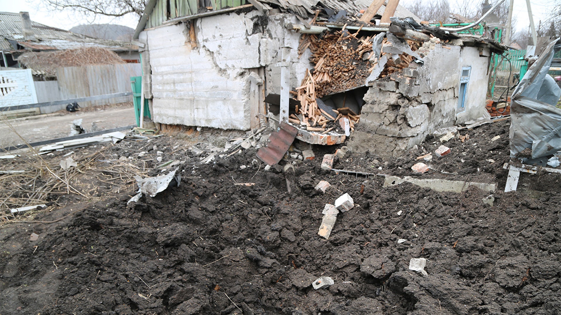 Damaged building is seen in Donetsk's Petrovskaya, which is under control of pro-Russian separatists, as Russian attacks continue in Ukraine on February 28, 2022.