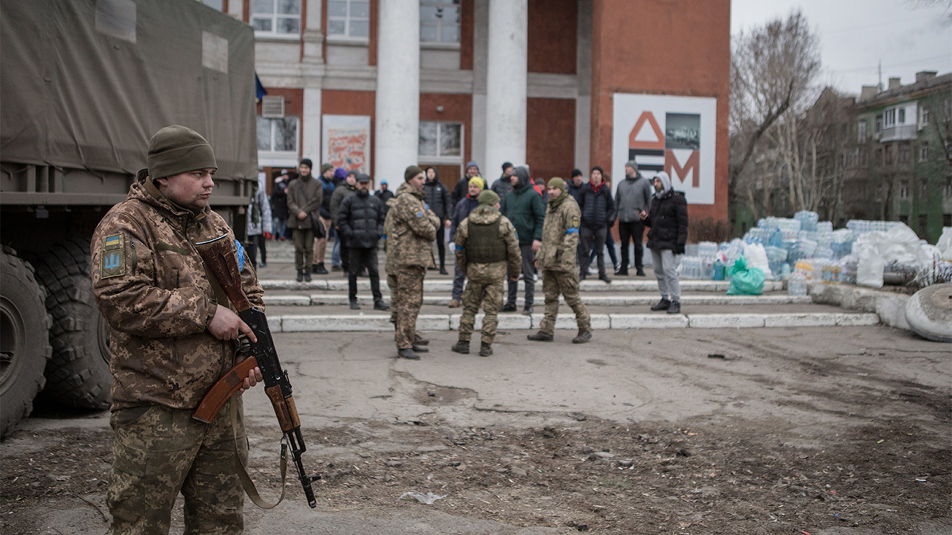 The Ukrainian military withdraw the aid collected from the population to bring it to the front on the 5th day since start of large-scale Russian attacks in the country, in Dnipro, Ukraine on February 28, 2022.