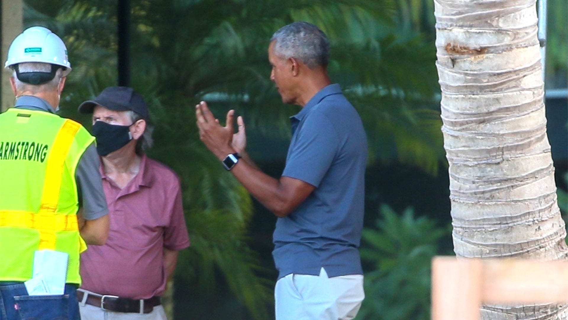 Former president Barch Obama is seen for the first time at the site of his controversial Hawaiian home.