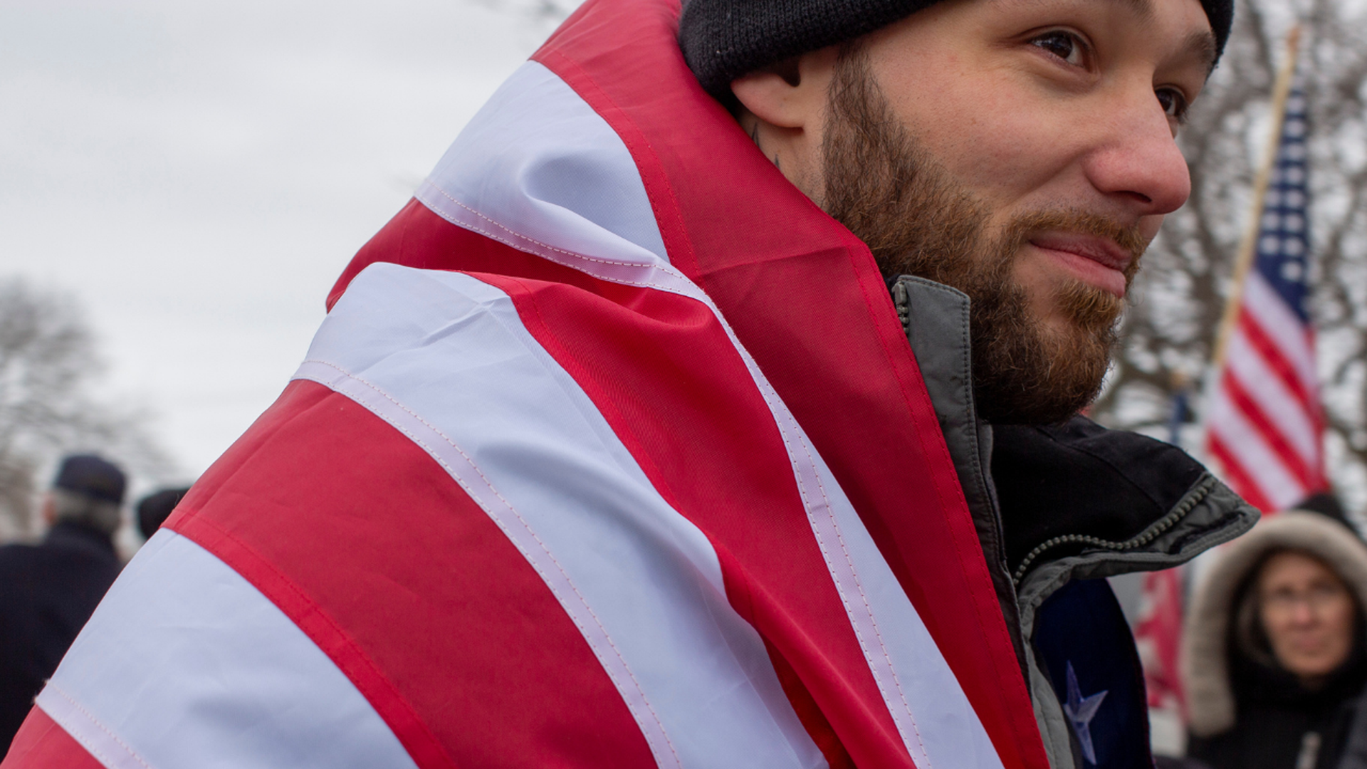 Protesters gather at the Buffalo Peace Bridge near the U.S and Canada border.