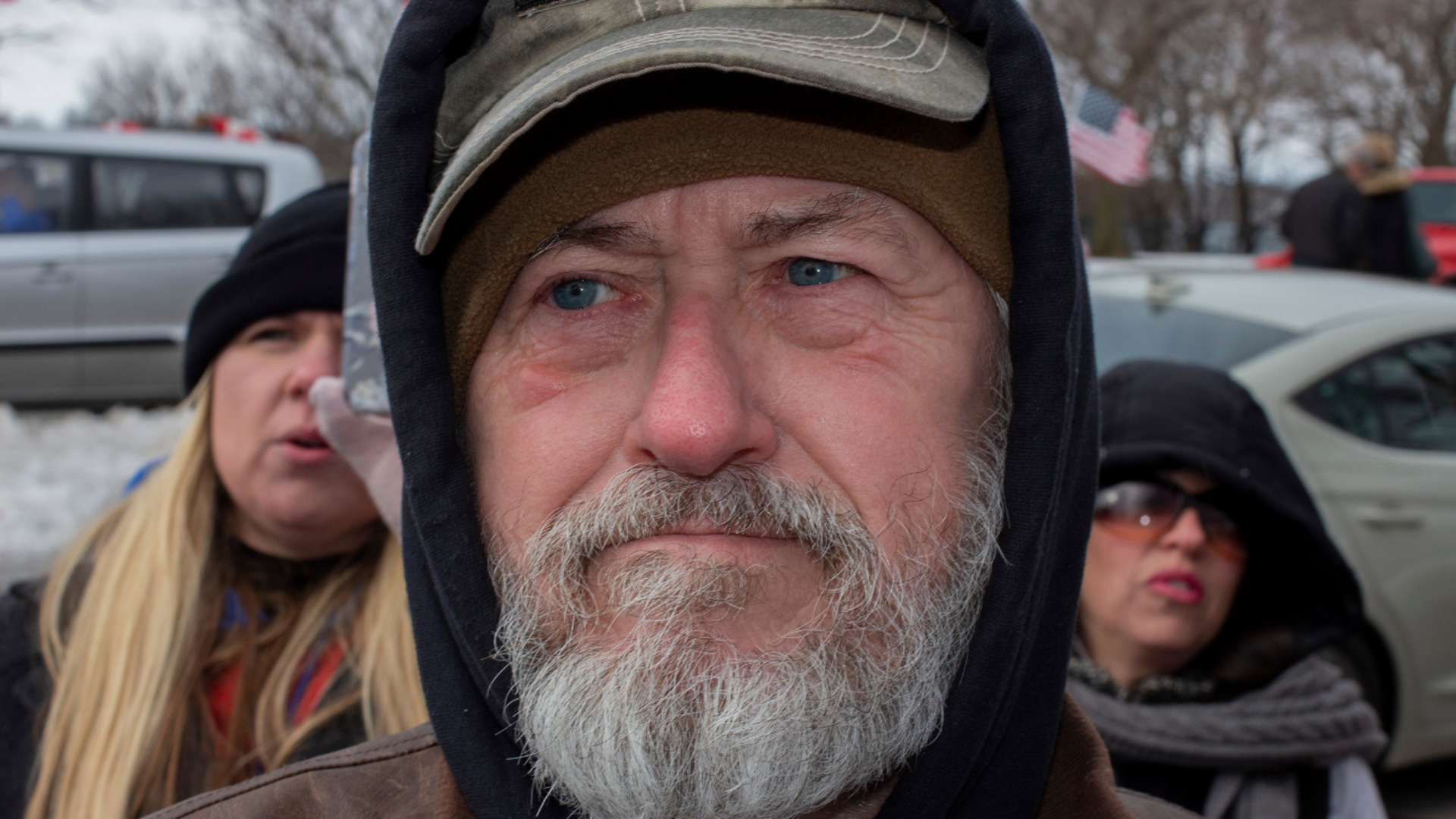 Protesters gather at the Buffalo Peace Bridge near the U.S and Canada border.