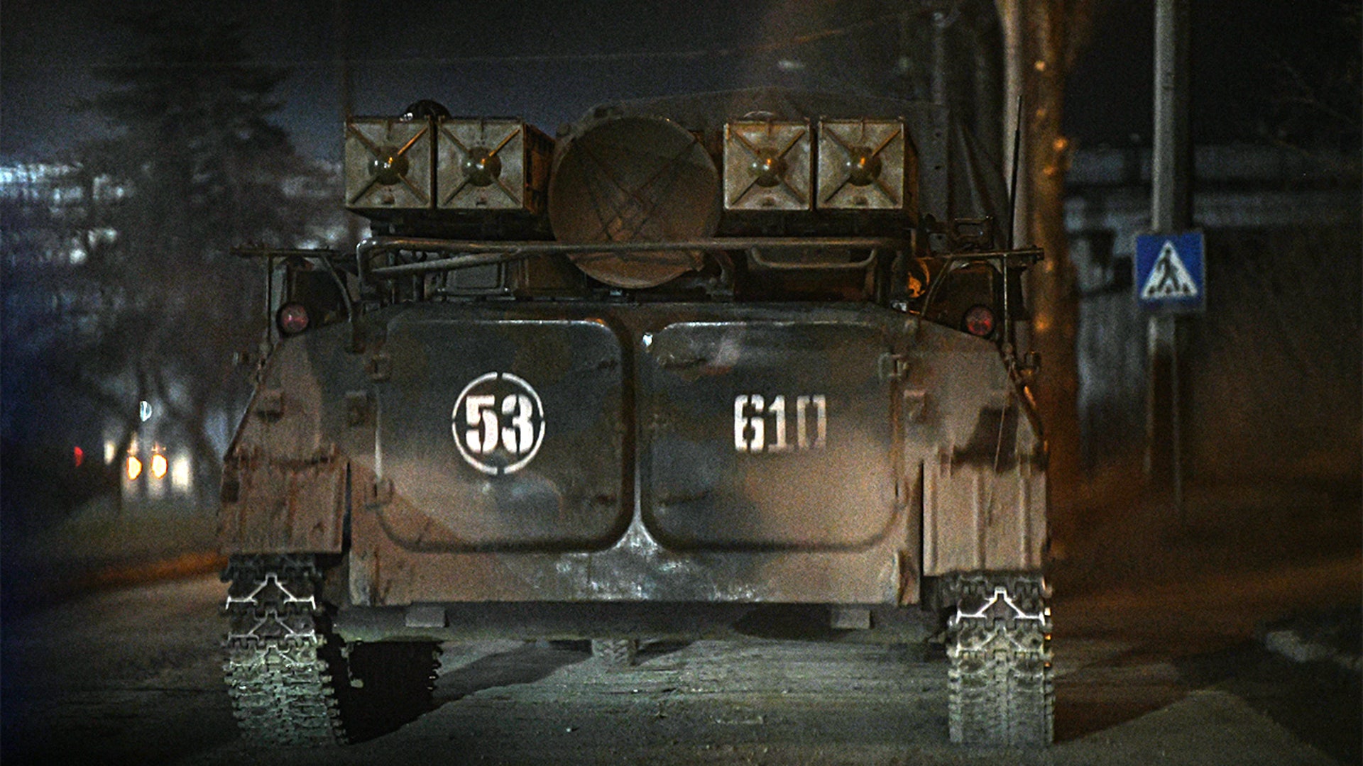 Russian military tanks and armored vehicles advance in Donetsk, Ukraine on February 24, 2022.