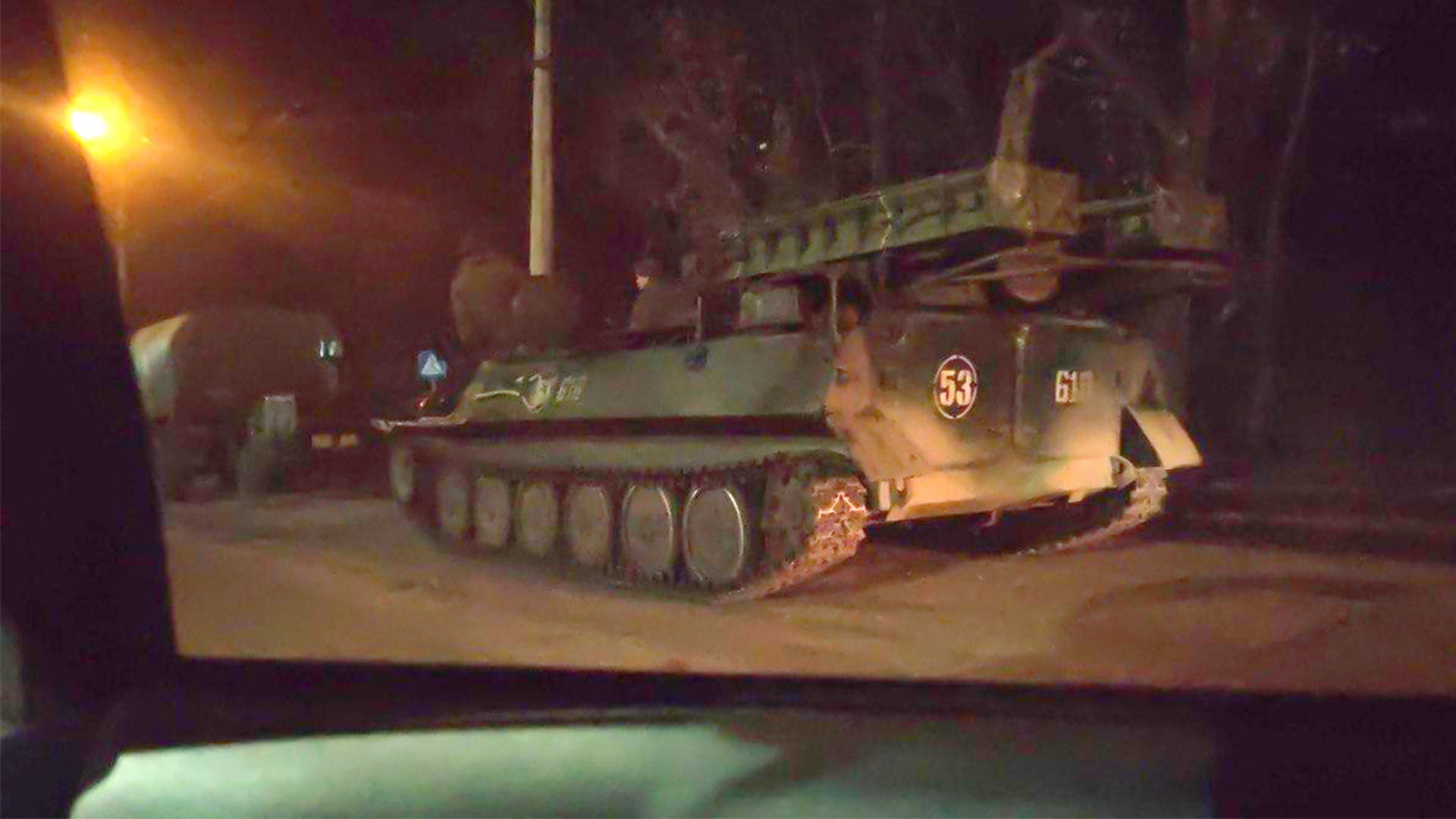 Russian military tanks and armored vehicles advance in Donetsk, Ukraine on February 24, 2022.