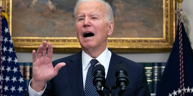 President Joe Biden delivers an update on the situation at the Russia-Ukraine border from the White House on Feb. 18, 2022. (Jim Watson/AFP via Getty Images)