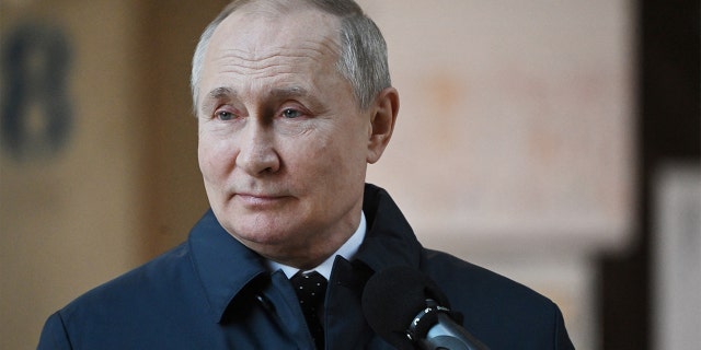 Russian President Vladimir Putin visits the construction site of the National Space Agency on the premises of the Khrunichev State Research and Production Space Centre, in Moscow, Russia, Feb. 27, 2022.