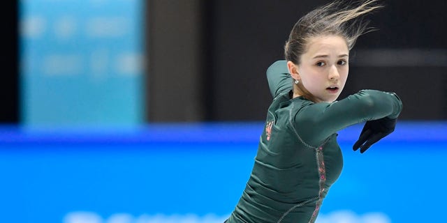 Kamila Valieva of the Russian Olympic Committee during training. 