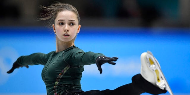 Kamila Valieva of the Russian Olympic Committee during training. 