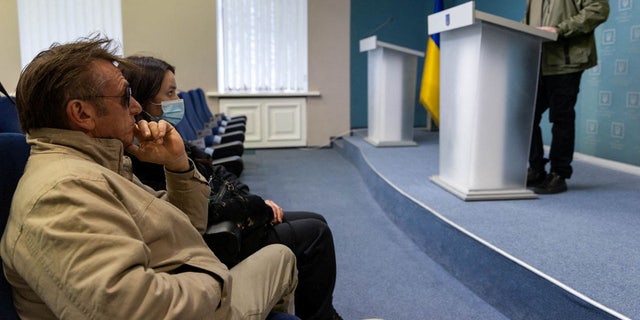 Actor and director Sean Penn attends a press briefing at the Presidential Office in Kyiv, Ukraine February 24, 2022. 