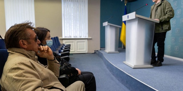 Actor and director Sean Penn attends a press briefing at the Presidential Office in Kyiv, Ukraine, Feb. 24, 2022.