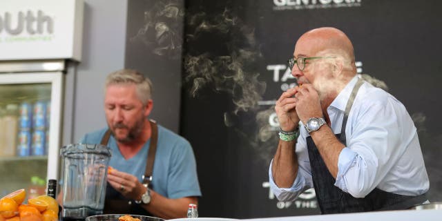 Andrew Zimmern (right) told FOX News Edge he typically serves a casserole of chili, roast turkey, ham, rolls and fries at Super Bowl rallies, but this year he's showing Americans that they can make a quick and easy poached shrimp remoulade for the Big Game.