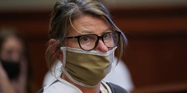 Jennifer Crumbley, the mother of Ethan Crumbley, appears during a preliminary examination on an involuntary manslaughter charge in Rochester Hills, Michigan, on Feb. 8, 2022.