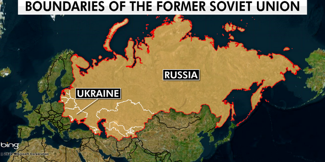The boundaries of the former Soviet Union are shown on a map. Former Defense Intelligence Agency officer Rebekah Koffler said any former Soviet state that's not in NATO is vulnerable to Russian action right now.