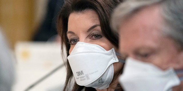 Gov. Kathy Hochul, D-N.Y., at a meeting with the National Governors Association in the East Room of the White House, Monday, Jan. 31, 2022, in Washington. 