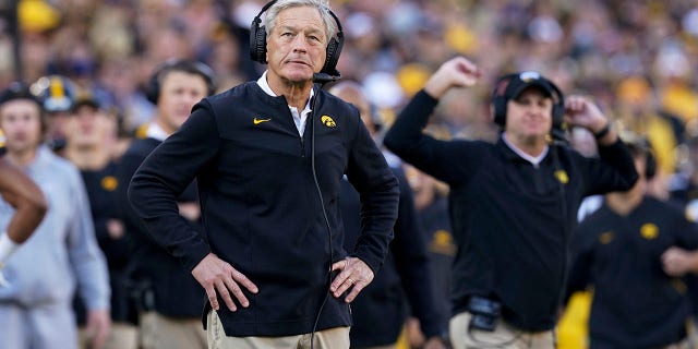 FILE - Iowa head coach Kirk Ferentz watches from the sideline during the second half of an NCAA college football game against Purdue, Saturday, Oct. 16, 2021, in Iowa City, Iowa. Iowa coach Kirk Ferentz said Wednesday, Feb. 2, 2022 he wants to restructure an advisory committee of former players formed after a 2020 investigation found evidence of racial bias against Black players in his program.