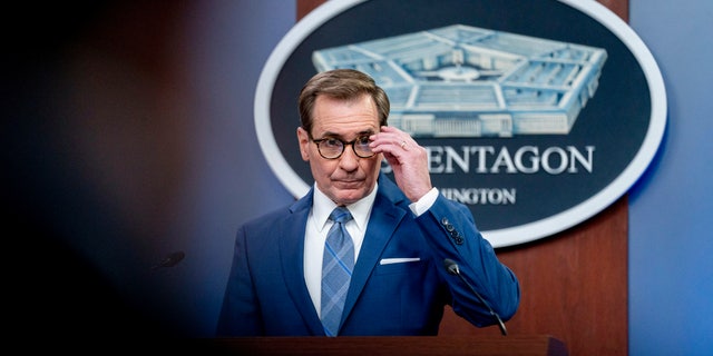 Pentagon spokesman John Kirby takes a question from a reporter during a briefing at the Pentagon in Washington, Thursday, Feb. 3, 2022. 