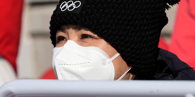 China's Peng Shuai is watching the big air finals of women's freestyle skiing at the 2022 Winter Olympics in Beijing on February 8, 2022.