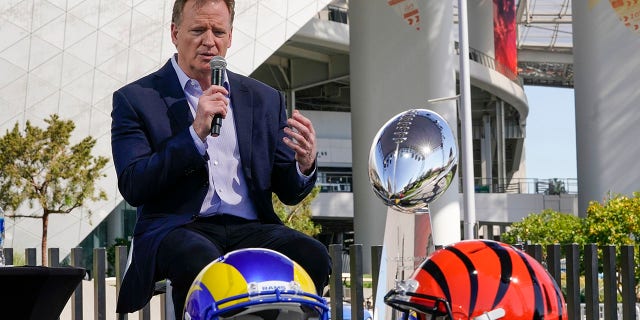 NFL Commissioner Roger Goodell speaks at a news conference Wednesday, Feb. 9, 2022, in Inglewood, California.