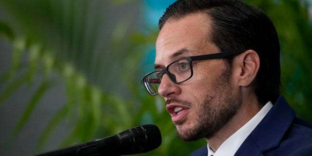 Dolphins head coach Mike McDaniel speaks at an inaugural press conference on February 10, 2022 in Miami Gardens, Florida.