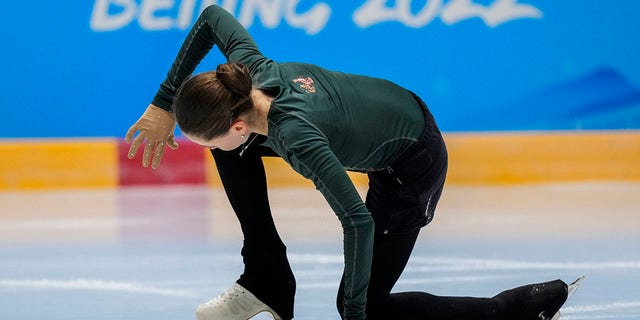 Kamila Valieva, of the Russian Olympic Committee, trains at the 2022 Winter Olympics, Saturday, Feb. 12, 2022, in Beijing.