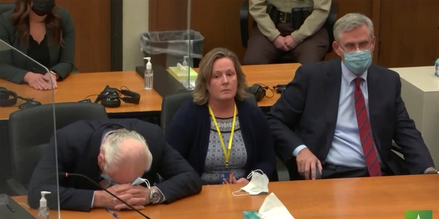 In this screen grab from video, former Brooklyn Center Police Officer Kim Potter center, with defense attorney Earl Gray, left, and Paul Engh sit at the defense table after the verdict is read Dec. 23, 2021 in Potter's trial for the April 11, 2021, death of Daunte Wright, at the Hennepin County Courthouse in Minneapolis, Minn.