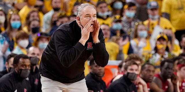 Rutgers head coach Steve Pikiell yells from the sideline during the second half of an NCAA college basketball game against Michigan, Wednesday, Feb. 23, 2022, in Ann Arbor, Mich.