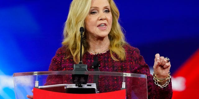 Sen. Marsha Blackburn, R-Tenn., speaks at the Conservative Political Action Conference (CPAC) Feb. 24, 2022, in Orlando, Fla.